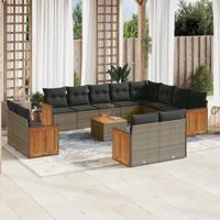 13-delige Loungeset met kussens poly rattan grijs - thumbnail