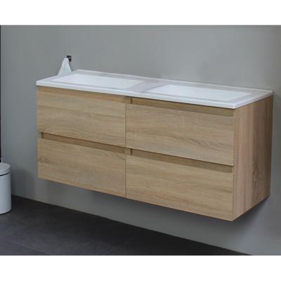 On-Line Onderkast - 120 cm - Voorgemonteerd - Acryl Wastafel - Kraangat naar Keuze - Eiken