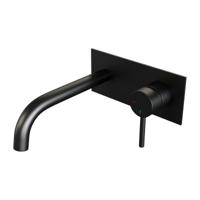 Inbouw wastafelmengkraan met gebogen uitloop en afdekplaat, model A1 mat zwart - thumbnail