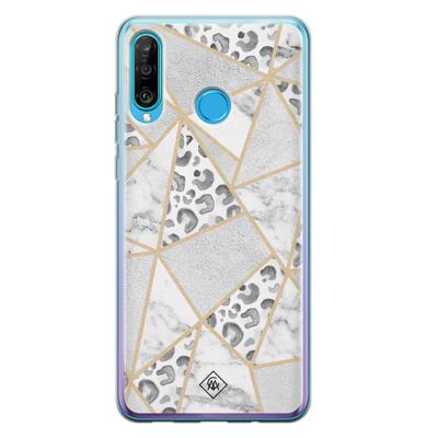 Huawei P30 Lite siliconen telefoonhoesje - Stone & leopard print