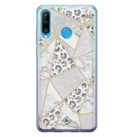 Huawei P30 Lite siliconen telefoonhoesje - Stone & leopard print - thumbnail