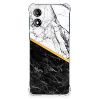 Motorola Moto E13 Anti-Shock Hoesje Marmer Wit Zwart - Origineel Cadeau Man - thumbnail