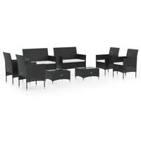 8-delige Loungeset met kussens poly rattan zwart - thumbnail