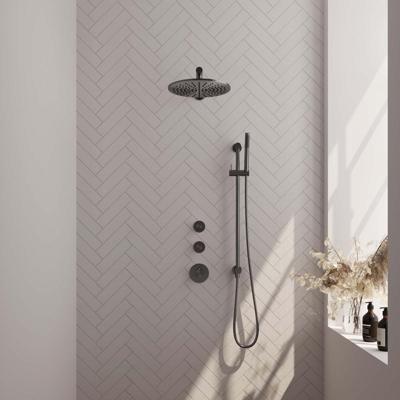 Gunmetal Edition thermostatische inbouw regendouche set met 30cm douchekop en rechte muurarm