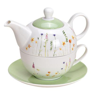 Theeset met bloemendecor, wit porselein, 3-delig, (B/H/D) 16x15x15 cm, theepot 450 ml, kopje 200 ml