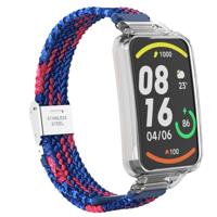 Braided nylon bandje met case - Blauw met rood - Xiaomi Smart band 7 Pro - thumbnail