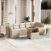 8-delige Loungeset met kussens poly rattan beige - thumbnail