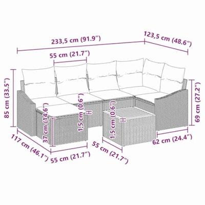 Tuinbankenset met opslag 7 pcs Grijs poly rattan