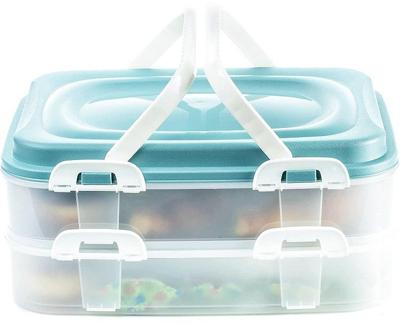 Voedsel transportbox, cupcake, muffin, party container, taarthouder 2 x 7 liter met 2 etages en inklapbare handgrepen kleur groen