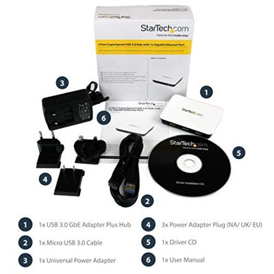 StarTech.com USB 3.0 naar gigabit Ethernet NIC netwerkadapter met 3-poorts hub - wit