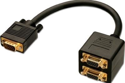 LINDY 41214 VGA Y-adapter [1x VGA-stekker - 2x VGA-stekker] Zwart 0.18 m