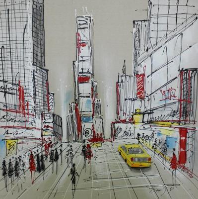 Schilderij -Handgeschilderd - Time Square - multikleur - 100x100cm Schilderij -Handgeschilderd - Time Square - multikleur - 100x100cm