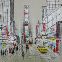 Schilderij -Handgeschilderd - Time Square - multikleur - 100x100cm - thumbnail