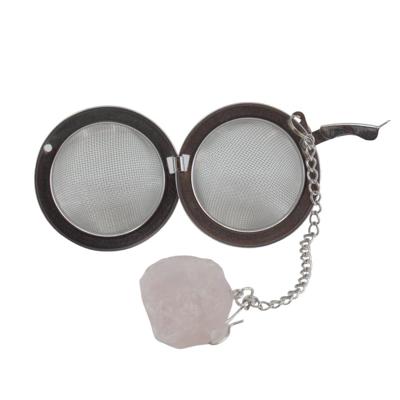 Theebol met Ruw Rozenkwarts Edelsteen - Zilverkleurig Theebol met Ruw Rozenkwarts Edelsteen - Zilverkleurig