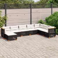 8-delige Loungeset met kussens poly rattan zwart - thumbnail