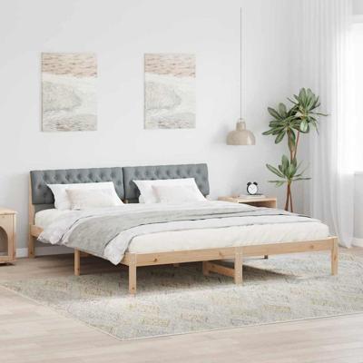 Bedframe Bruin en lichtgrijs 180 x 200 cm Massief grenenhout