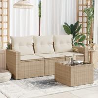 4-delige Loungeset met kussens poly rattan beige - thumbnail