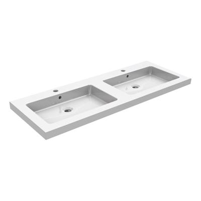 Wiesbaden Kera wastafel dubbel met 2 kraangaten 120x46x5 cm keramiek glans wit