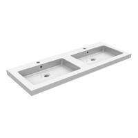 Wiesbaden Kera wastafel dubbel met 2 kraangaten 120x46x5 cm keramiek glans wit - thumbnail
