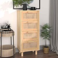 Dressoir 40x30x90 cm massief grenenhout en rattan bruin - thumbnail