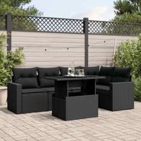 6-delige Loungeset met kussens poly rattan zwart - thumbnail