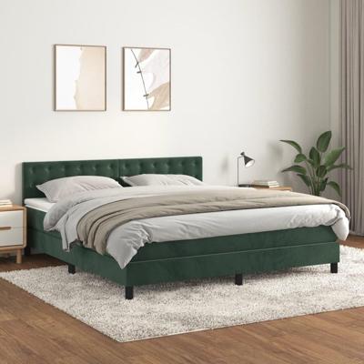 Boxspring met matras fluweel donkergroen 160x200 cm