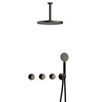 Hotbath Cobber - CB7067 - Inbouw Regendoucheset - Verouderd Ijzer - 2 Stopkranen - Thermostatisch - Plafondbuis 15 cm - Hoofddouche 300 mm - Ronde Handdouche 3 Standen - met M106 - Waterbesparend - V01 - thumbnail