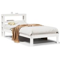 Bedframe met hoofdbord massief grenenhout wit 120x190 cm - thumbnail