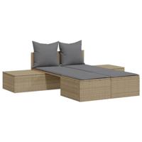 Ligbed 2-persoons met kussens poly rattan beige - thumbnail