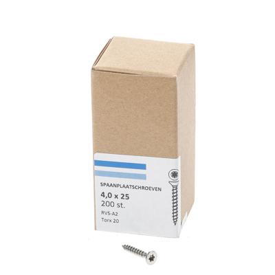 Hoenderdaal Spaanplaatschroef Rvs-A2 Platkop voldraad Torx TX20 4.0X25 | 200 stuks - 0206.30.25103 Hoenderdaal Spaanplaatschroef Rvs-A2 Platkop voldraad Torx TX20 4.0X25 | 200 stuks - 0206.30.25103