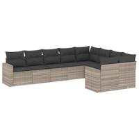 9-delige Loungeset met kussens poly rattan lichtgrijs - thumbnail