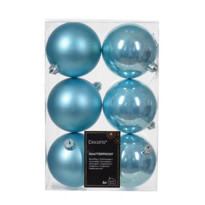 6 onbreekbare kerstballen sugar blauw 8 cm