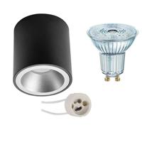 Opbouwspot Set - LEDVANCE Parathom PAR16 940 36D - Pragmi Cliron Pro - GU10 Fitting - Dimbaar - Opbouw Rond - Mat Zwart/Zilver - 3.4W - Natuurlijk Wit 4000K - Verdiept - Ø90mm - thumbnail
