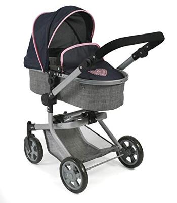 Combi-poppenwagen Mika - Melange Navy Grijs