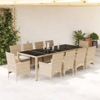 11-delige Tuinset met kussens poly rattan en glas beige - thumbnail