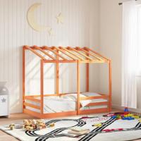 Kinderbed met bedhuis 80x160 cm massief grenenhout wasbruin - thumbnail