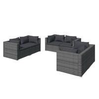 6-delige Loungeset met kussens poly rattan grijs - thumbnail