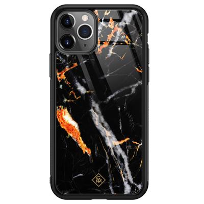 iPhone 11 Pro Max glazen hardcase - Marmer zwart oranje iPhone 11 Pro Max glazen hardcase - Marmer zwart oranje