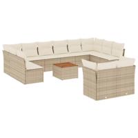 13-delige Loungeset met kussens poly rattan beige - thumbnail