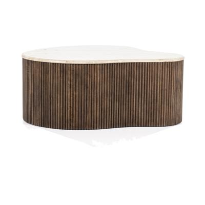 Eleonora Salontafel 'Mari' Organisch, Mangohout en Travertin, 83 x 72cm