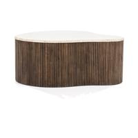 Eleonora Salontafel 'Mari' Organisch, Mangohout en Travertin, 83 x 72cm - thumbnail