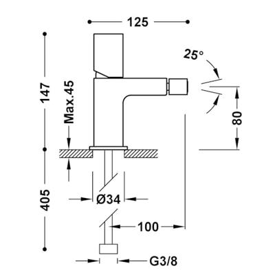 Bidetmengkraan Tres Loft Colors Draaiknop Uitloop Recht 8 cm Rond Zwart Chroom