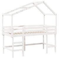 Halfhoogslaper met ladder en bedhuis grenenhout wit 90x200 cm - thumbnail