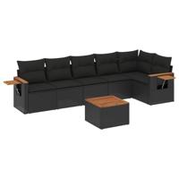 7-delige Loungeset met kussens poly rattan zwart - thumbnail