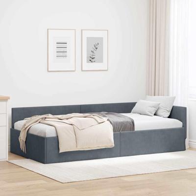 Hoekbedframe Donkergrijs 90 x 190 cm Fluweel en Engineered hout