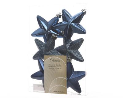 6 Sterren plastic glans-mat-glitter 2x7.5x7.5cm nacht blauw KSD - Ksd