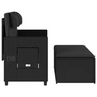 Tuinbankje verstelbaar met kussens poly rattan zwart - thumbnail
