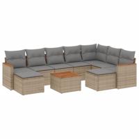 10-delige Loungeset met kussens poly rattan beige - thumbnail