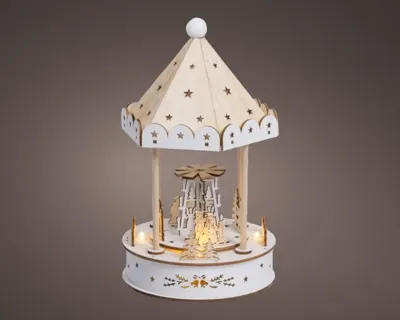 Lumineo LED diorama draaimolen triplex wit Ø 15 x 26cm, warm wit Lumineo LED diorama draaimolen triplex wit Ø 15 x 26cm, warm wit