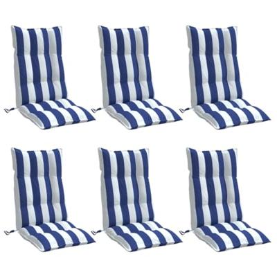 VidaXL Stoelkussens 6 st hoge rug gestreept stof oxford wit en blauw VidaXL Stoelkussens 6 st hoge rug gestreept stof oxford wit en blauw